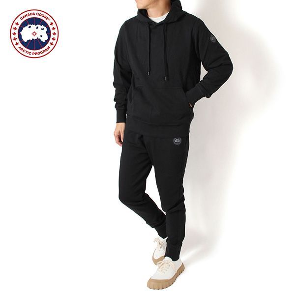 24AWモデル カナダグース CANADA GOOSE ブラックレーベル HURON ヒューロン パーカースウェットパンツ セットアップ 上下セット BLACK 7403MB 7402MB BLACK 2025-25AW m-tops