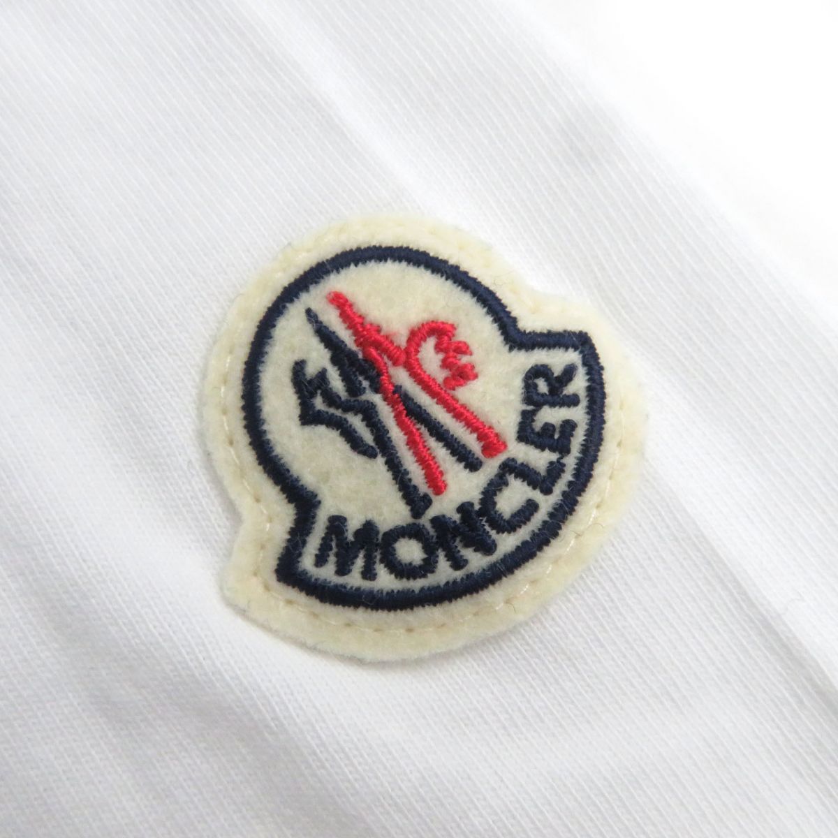 極美品△正規品 MONCLER モンクレール ロゴワッペン付き トリコロール ショートスリーブ/半袖 Tシャツ/カットソー ホワイト M メンズ