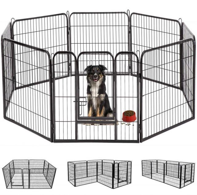 DUDUPET ペットフェンス 大型犬用 中型犬用 ペットケージ パネル8枚 四角ポール 折り畳み式 ペットサークル スチール製 複数連結 室内室外兼用 犬小屋 ペット用品 80X80cm-8枚