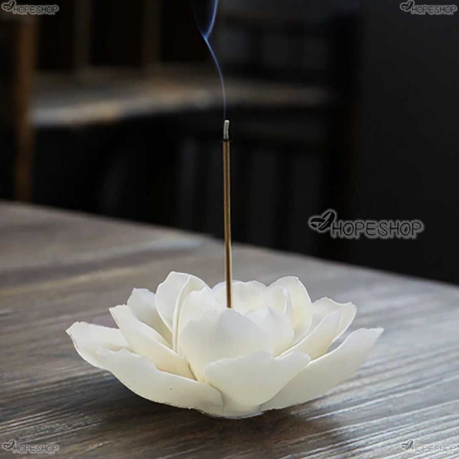 直径11cm お香立て 蓮の花 ホワイト 蓮華 風水 開運 線香立て オブジェ