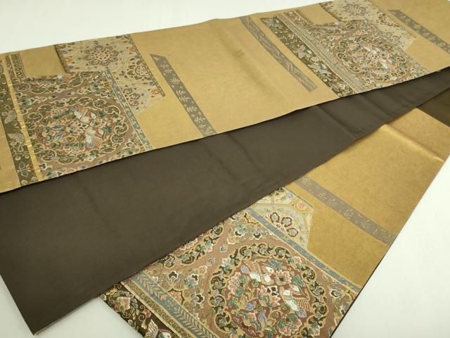 平和屋着物○全通柄袋帯 名物裂 荒磯 金糸 正絹 逸品 DAAQ2392fe