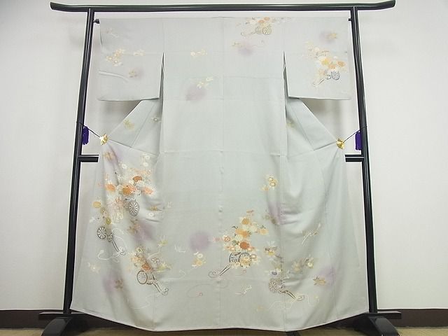 平和屋1□極上 創業460年・千總 訪問着 駒刺繍 花車 金彩 伊勢丹扱い