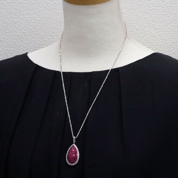 Azuazu❣️ルビーミステリーセッティングネックレス K18WG ルビー ダイヤモンド ペンダントネックレス 6.20ct D0