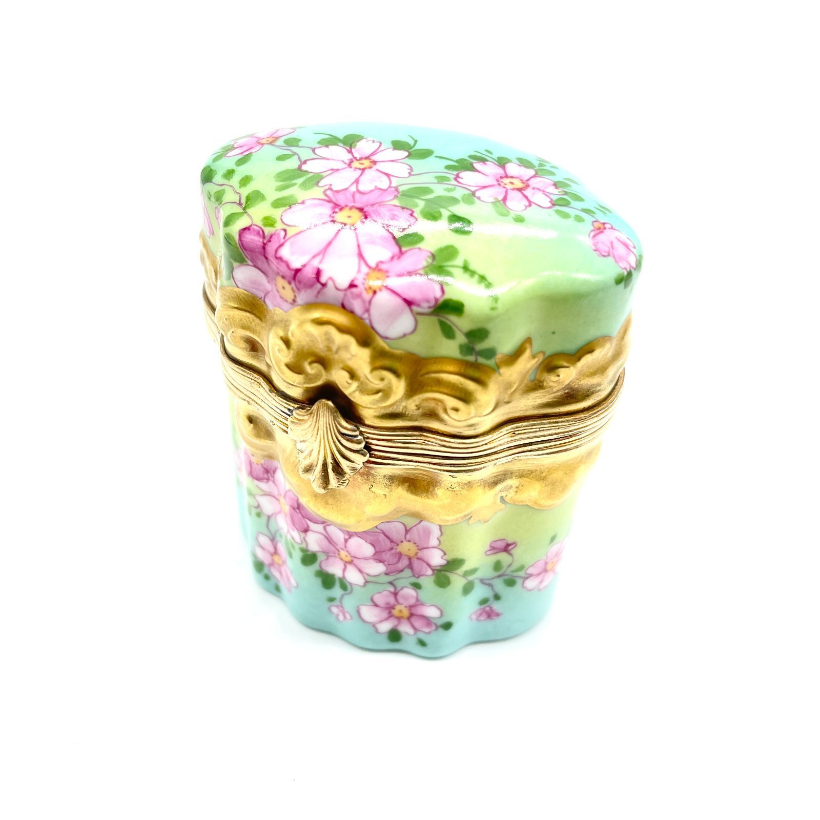 LIMOGES リモージュボックス フランス エナメル ハンドペイント 小物入れ パフュームボトル 香水瓶 2本 フラワー ライトブルー イエロー ピンク