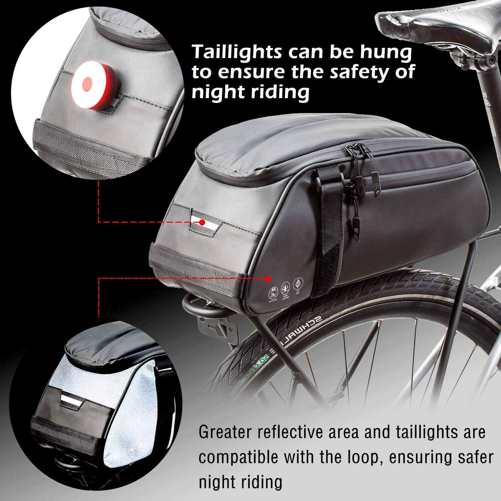 BAIGIO 自転車トランクバッグ 防水 サイクリングパニアバッグ 多機能ショルダーパック ブラック WWW_SUPERTOOLSSHOP_NL