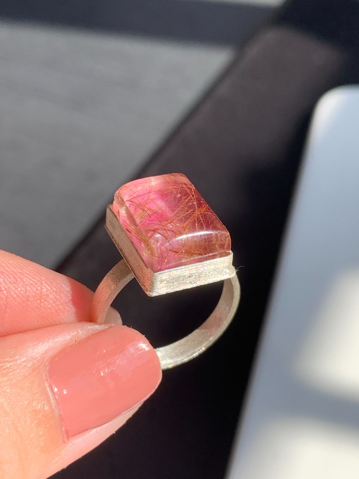 1点もの ルビー×ルチルクォーツ ダブレットストーンリング SV925