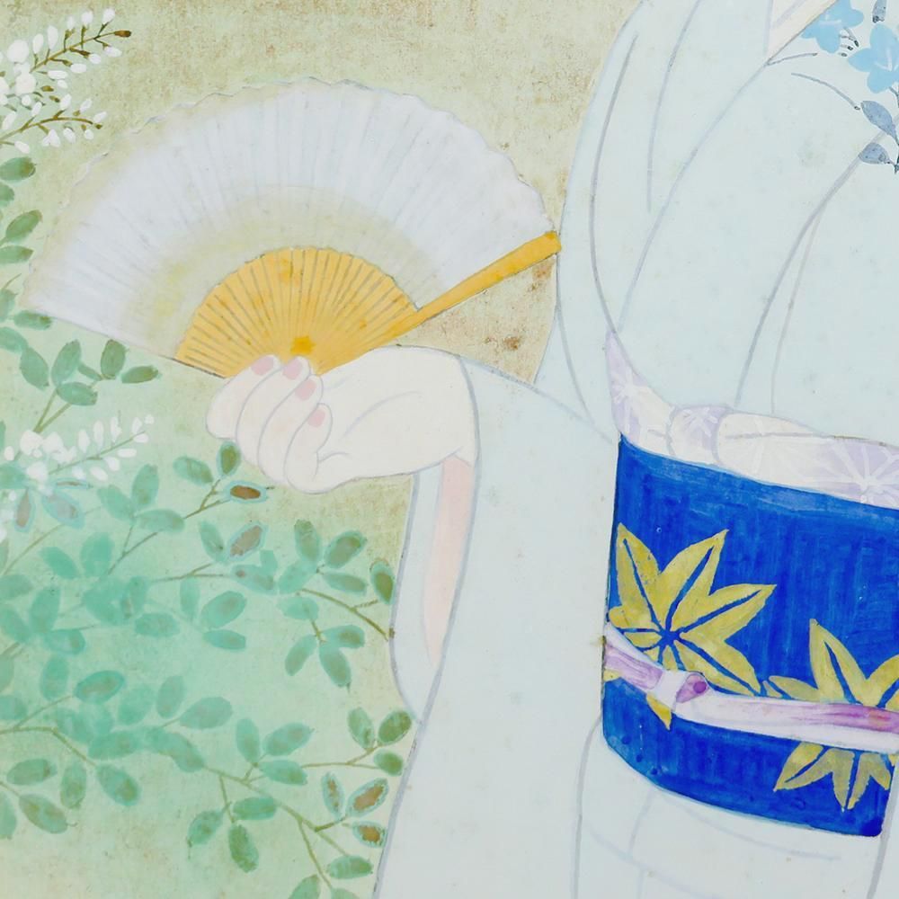 真作】【WISH】横尾芳月「白萩」日本画 6号 金泥仕様 共シール