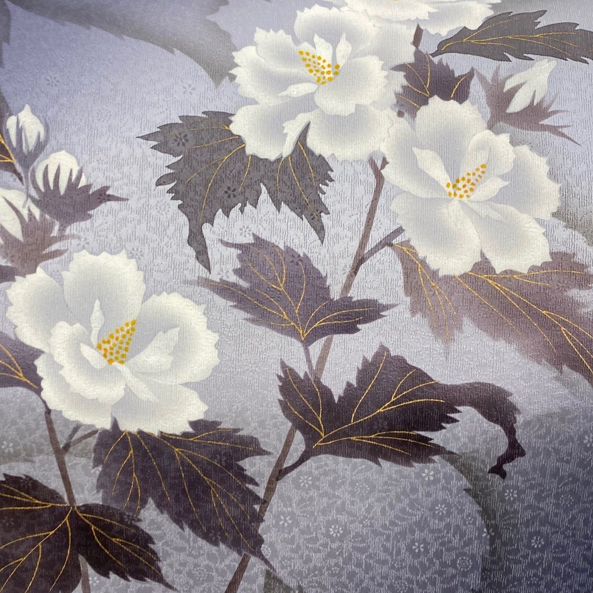 袋帯 秀品 丹下雄介 落款 枝花 金彩 ぼかし 青紫 お太鼓柄 正絹