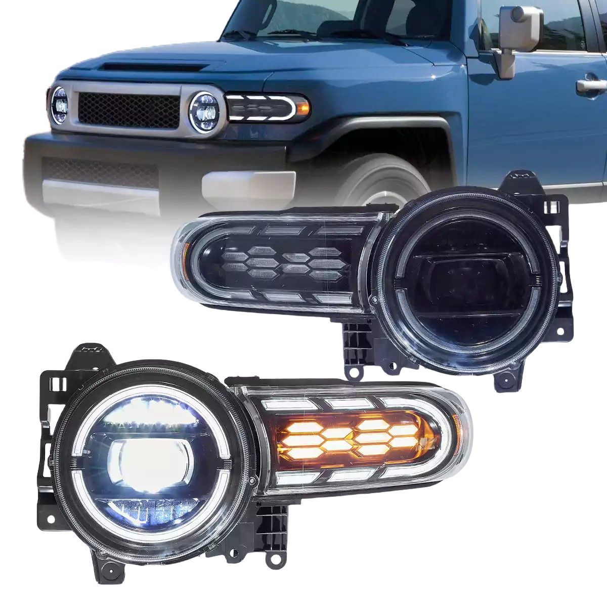 VLAND トヨタ FJ クルーザー GSJ15W LED ヘッドライト オープニング機能付き 流れるウィンカー シーケンシャル 右ハンドル仕様 左右セット プロジェクター ヘッドランプ デイライト FJ CRUISSER 07-16y