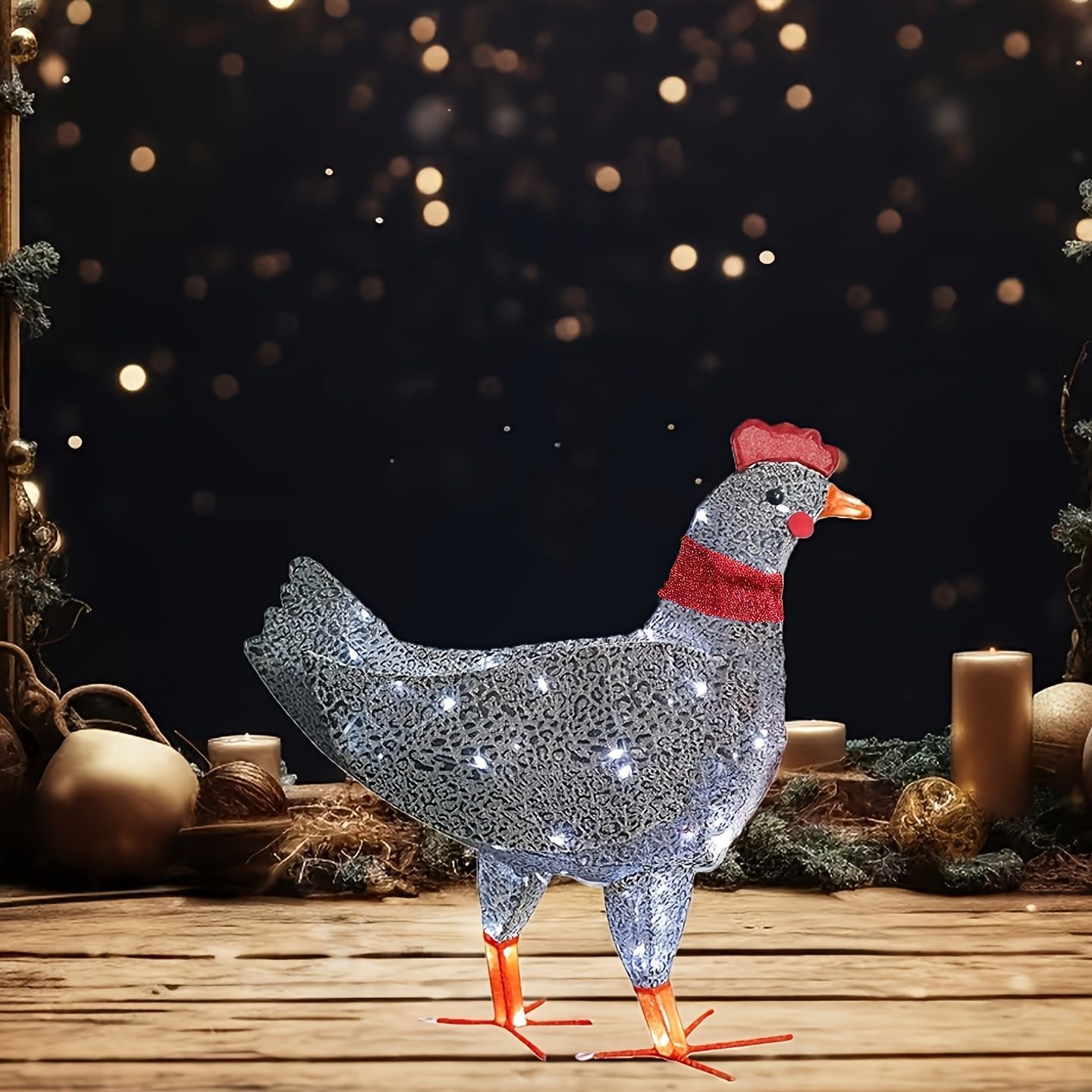 ナイトライト ベッドサイドランプ 卓上ライト オブジェ 置物 マフラーをしているニワトリ 鶏 キラキラ 間接照明 インテリア 寝室 授乳ライト テーブルライト テーブルランプ オシャレ ギフト プレゼント 誕生日 贈り物 金属 電池式 NEXPOTALLINN_EU