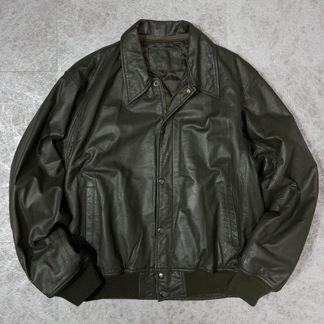 短丈 y2k 90s~00s 牛革 ブルゾン キルティング レザージャケット L リブ付きレザージャケット ブルゾン 襟付き 短丈 軽量 中綿