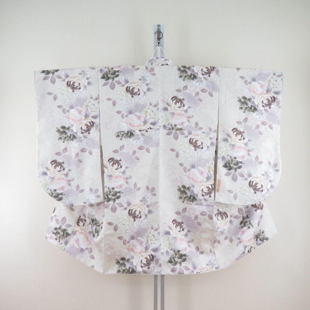 振袖 二尺袖 牡丹柄 白色ｘ薄紫色 クリーム系 洗える ポリエステル 広衿 袷 卒業式 袴スタイル フォーマル 身丈109cm 未使用品 【キモノオフ野々市若松店】 振袖 二尺袖 牡丹柄 白色x薄紫色 クリーム系 洗える ポリエステル 広