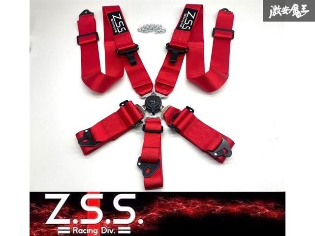 Z.S.S. 5点式 レーシングハーネス Racing Harness シートベルト 赤 レッド カムロック 3インチ Iボルト付 180SX S13 S14 S15 ZSS F0004