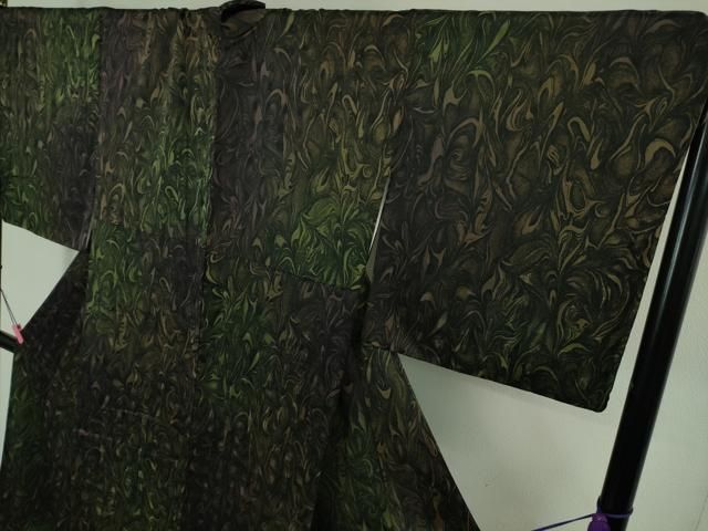 平和屋着物□極上 小紋 お召地 墨流し文様 暈し染め まるやま扱い 反端  