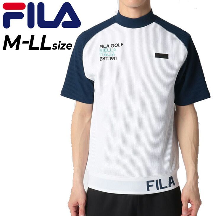 フィラゴルフ 半袖シャツ メンズ ゴルフウェアFILA GOLF モックネック ティーホルダー付き ワッフル素材 ラグラン袖 ゴルフシャツ 男性 紳士用 トップス メンズウエア スポーツウェア ブラン