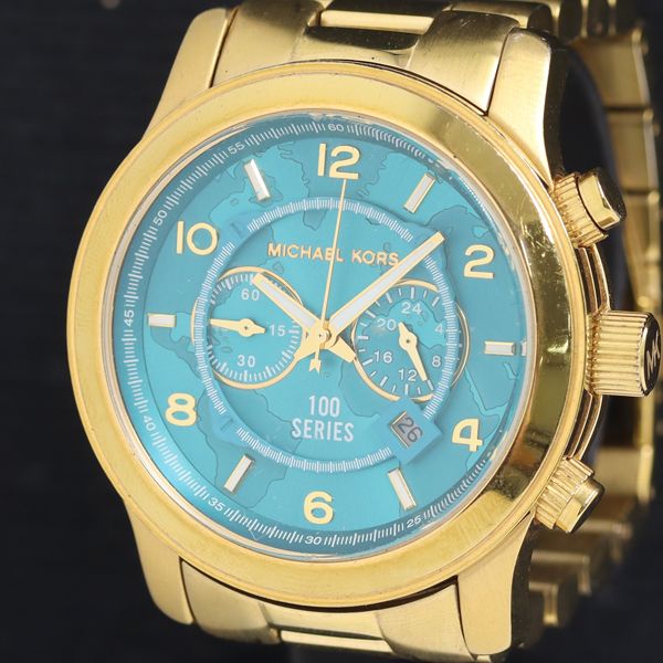 稼働 良品 マイケルコース MK-8315 QZ ブルー系文字盤 クロノ