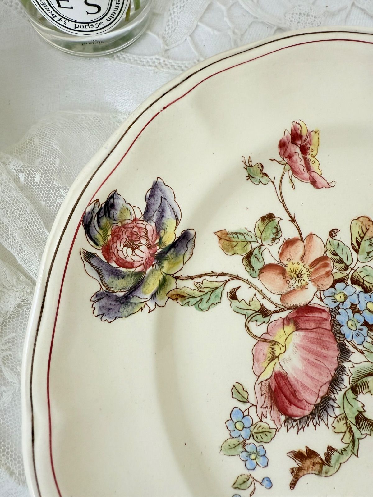 ロンシャン　Longchamp　平皿プレートフランスアンティーク　花 ロンシャン Longchamp 平皿プレートフランスアンティーク 花