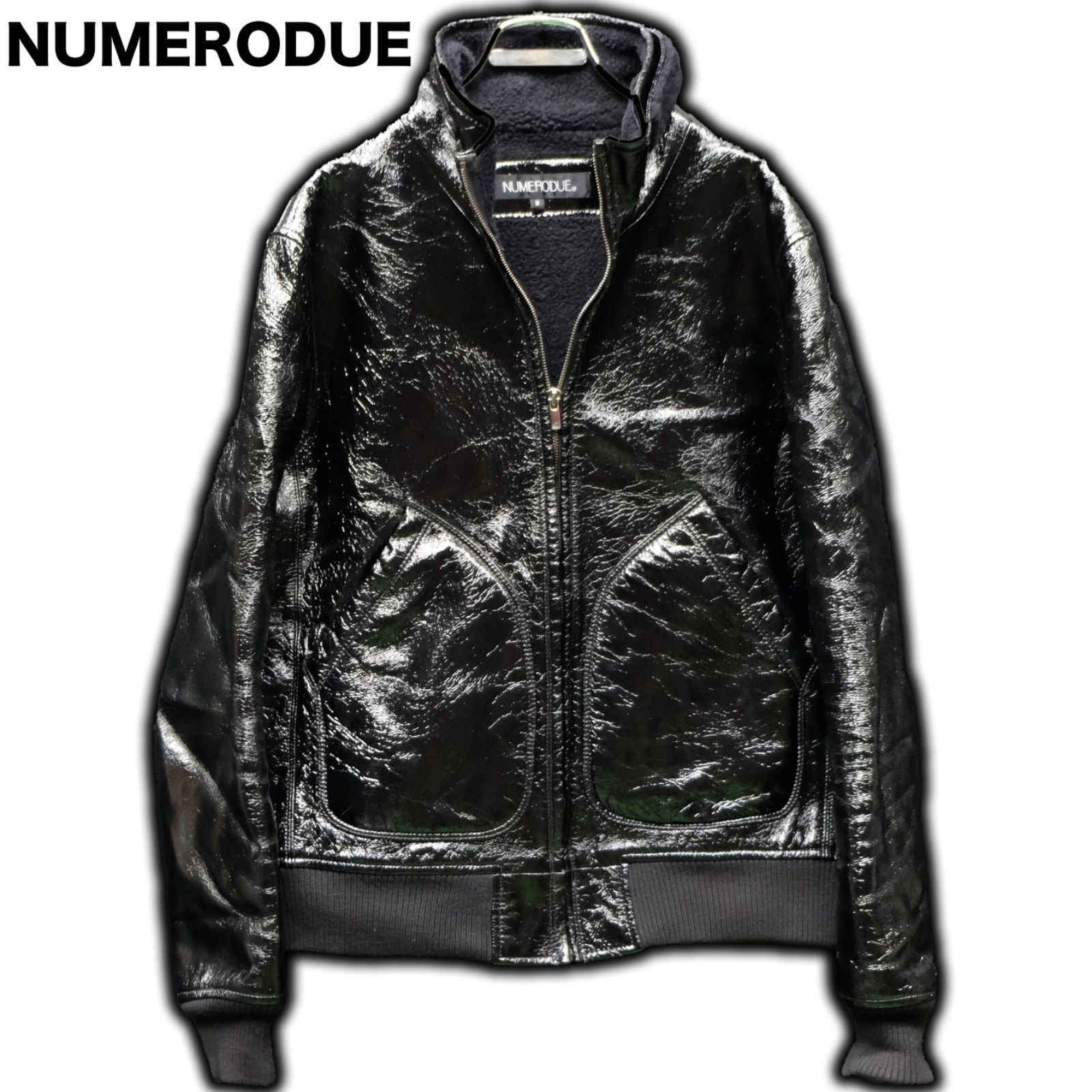 異素材ボア光沢エナメルレザージャケット y2k 平成ギャル中綿 個性的 NUMERODUE ペレシーマ エナメルレザージャケット 裏ボア Msize y2k oos