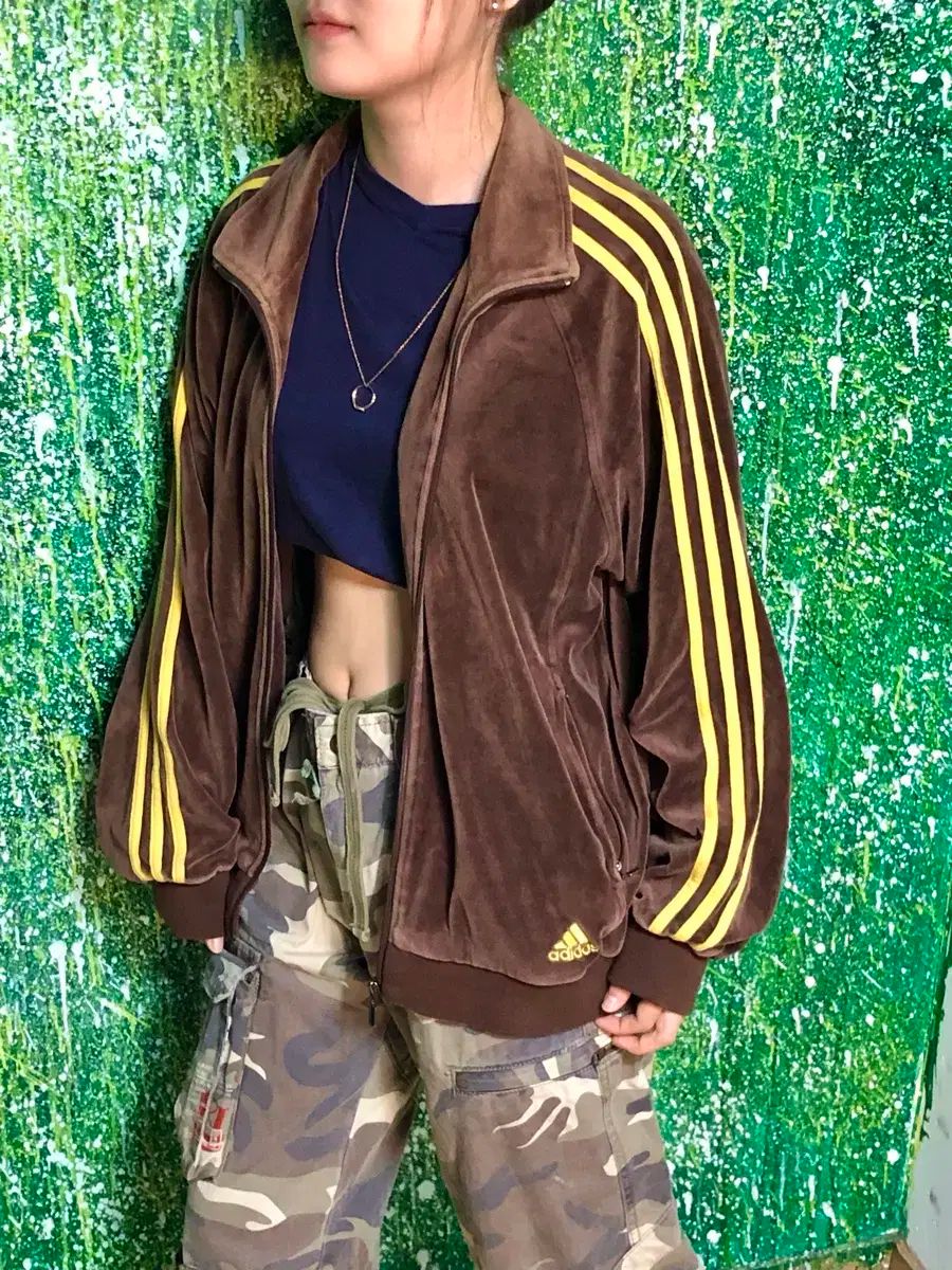 adidas アディダス チョコ 茶色 ベロア ジャージ 95