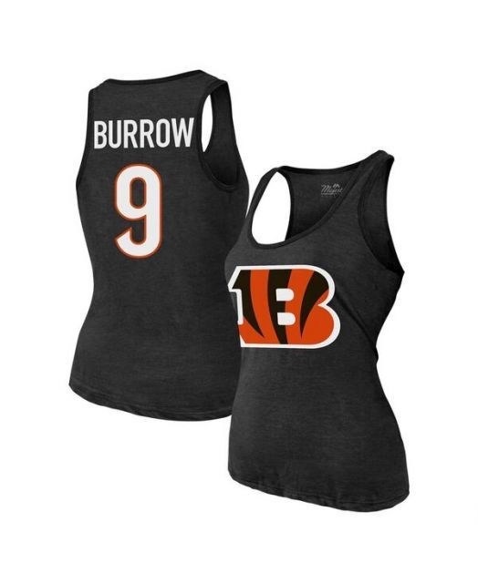 送料無料 マジェスティック レディース タンクトップ トップス Women s Joe Burrow Black Cincinnati Bengals Name Number Tri-Blend Tank Top Black