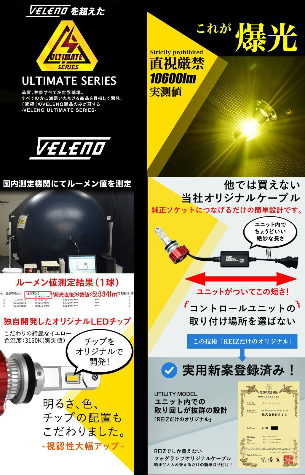 LED フォグランプ イエロー 爆光 VELENO 10600lm イエローフォグ