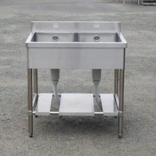 業務用 ステンレス 2槽 シンク W800 D600 H800 90 mm 厨房 槽内寸W365D500深200mm W80cm