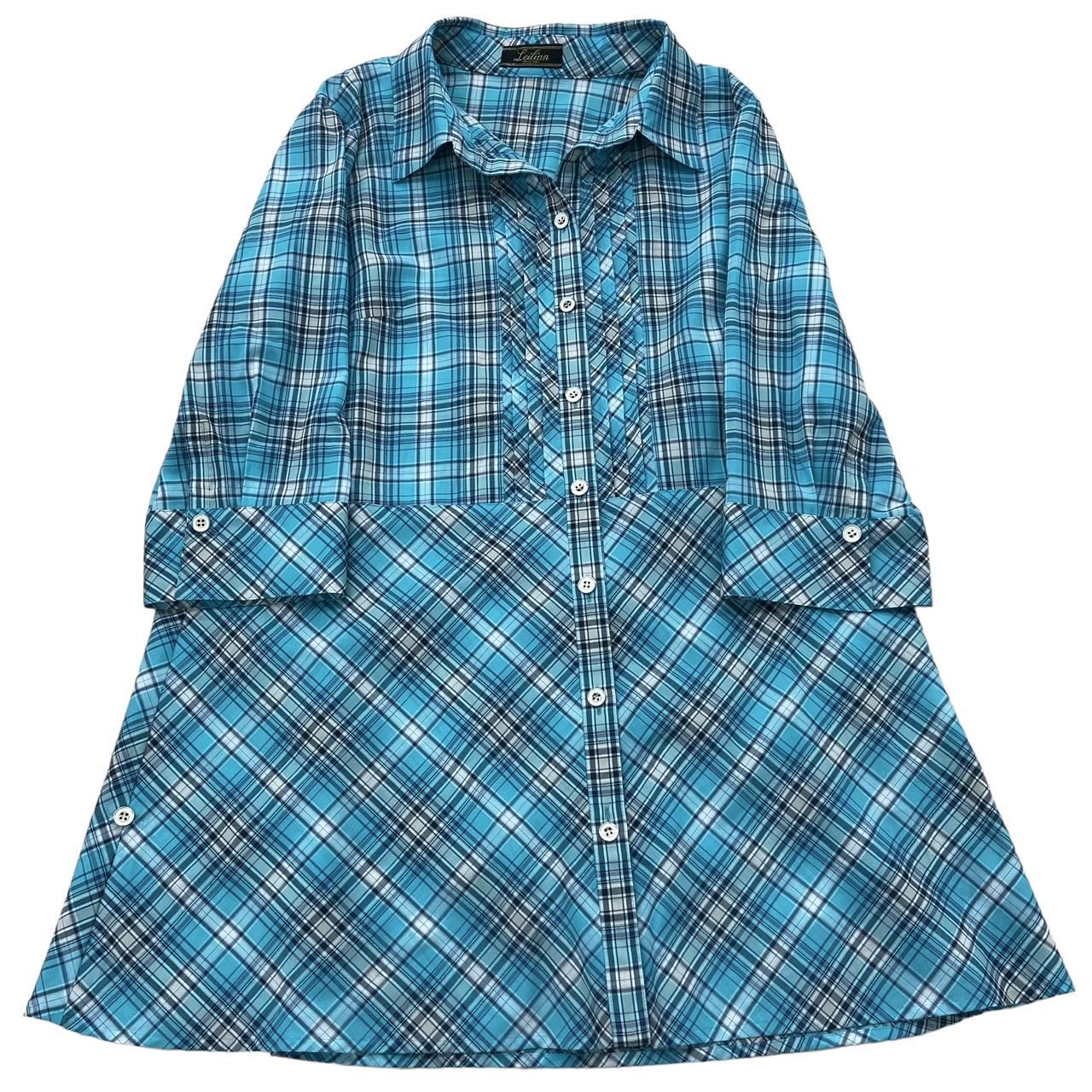 Leilian チュニック 五分袖 青と白のチェック柄 Leilian レリアン