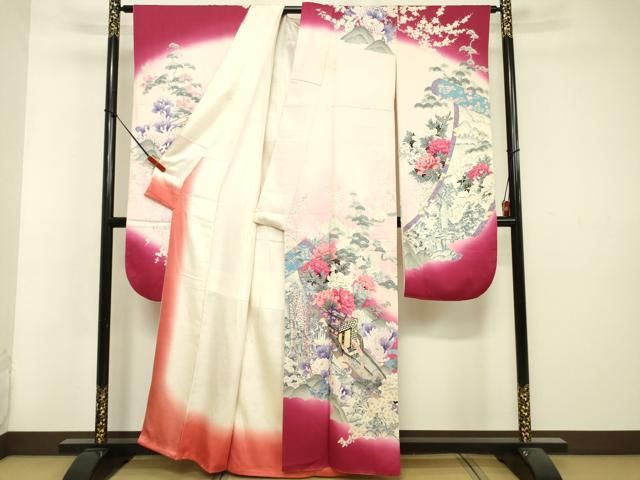 平和屋着物●豪華振袖　総絞り　片輪車花文　暈し染め　正絹　逸品　CAAU9972vf 平和屋着物○豪華振袖 総絞り 片輪車花文 暈し染め