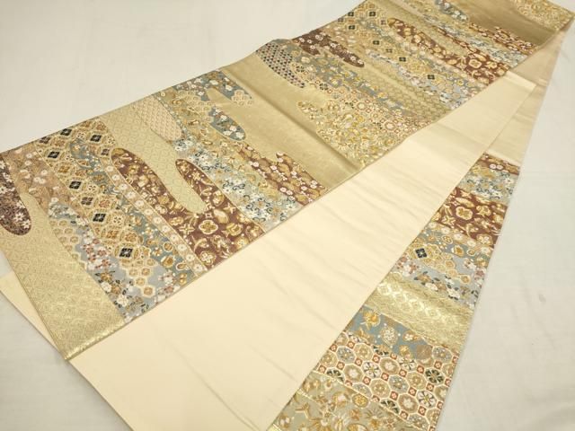 平和屋着物▽六通柄袋帯 霞宝尽くし花文 松竹梅 金糸 正絹 逸品