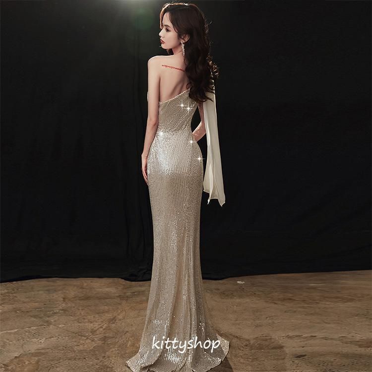 発表会ドレス スパンコール イブニングドレス キラキラ キレイめ