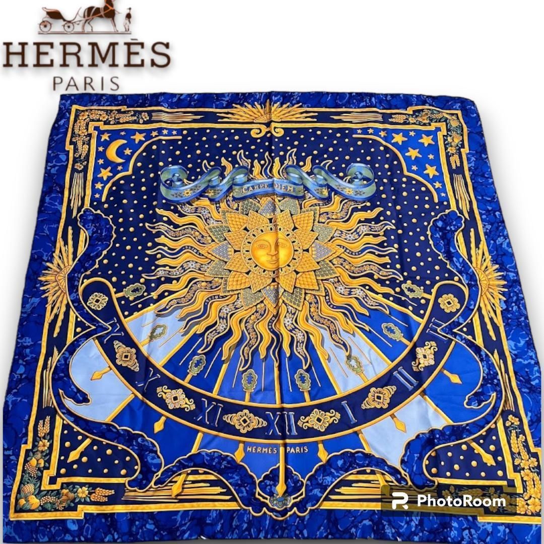 美品 HERMES エルメス カレ90 CARPE DIEM カーぺディエム シルク