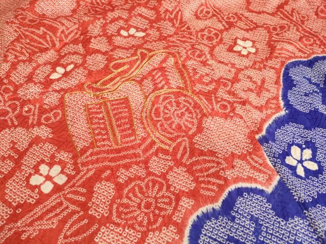 平和屋着物[]七五三 ７歳 祝着 四つ身 女の子 総絞り 逸品 絞り 七五三 刺繍 鼓舞梅文 正絹 正絹絞り四つ身着物 長襦袢セット 暈し 草花文