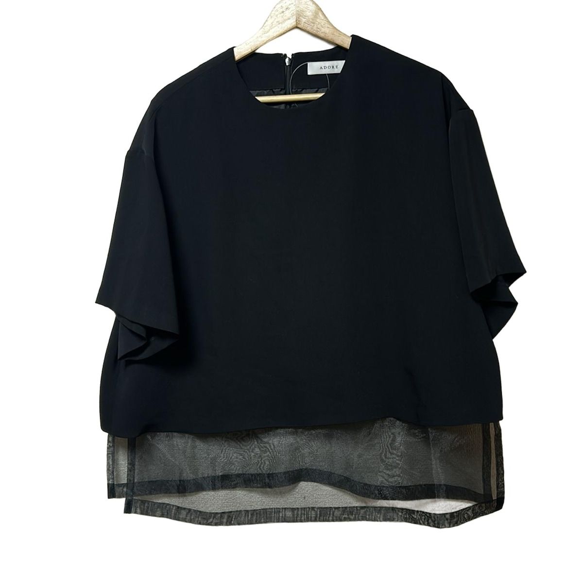 ADORE アドーア 半袖カットソー サイズ38 M レディース ソフトジョーゼットブラウス 531-4110603 黒 オーバーサイズ|シアー