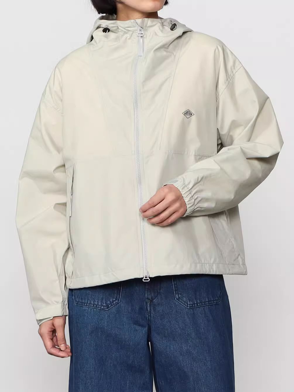 【高価値】 グレージュ ナイロンフードジャケット DANTON 新品 S 即日発送 M ジャケット・アウター