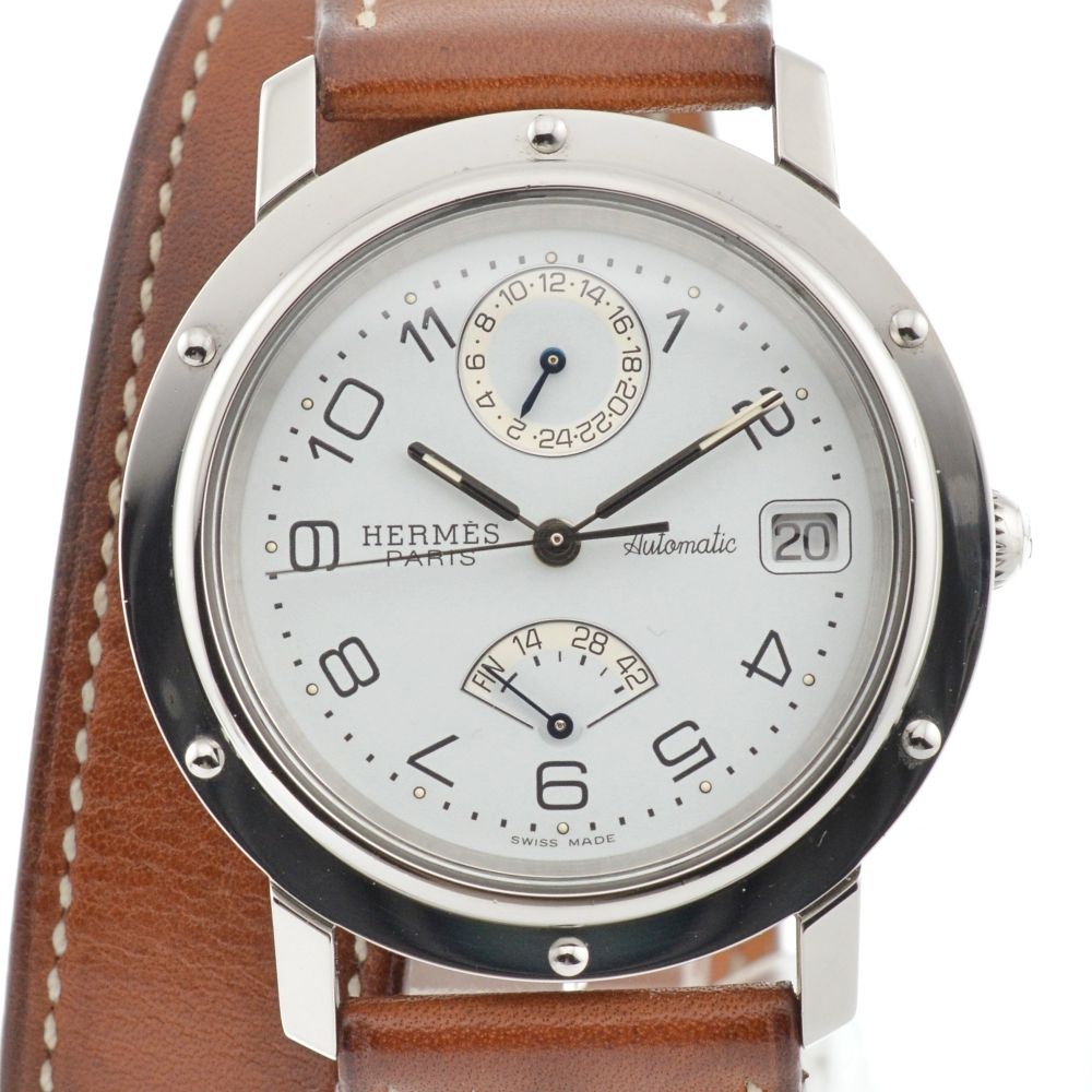 エルメス HERMES CL5.710 クリッパー ドゥブルトゥール  パワーリザーブ GMT デイト 自動巻き メンズ美品 J#137047