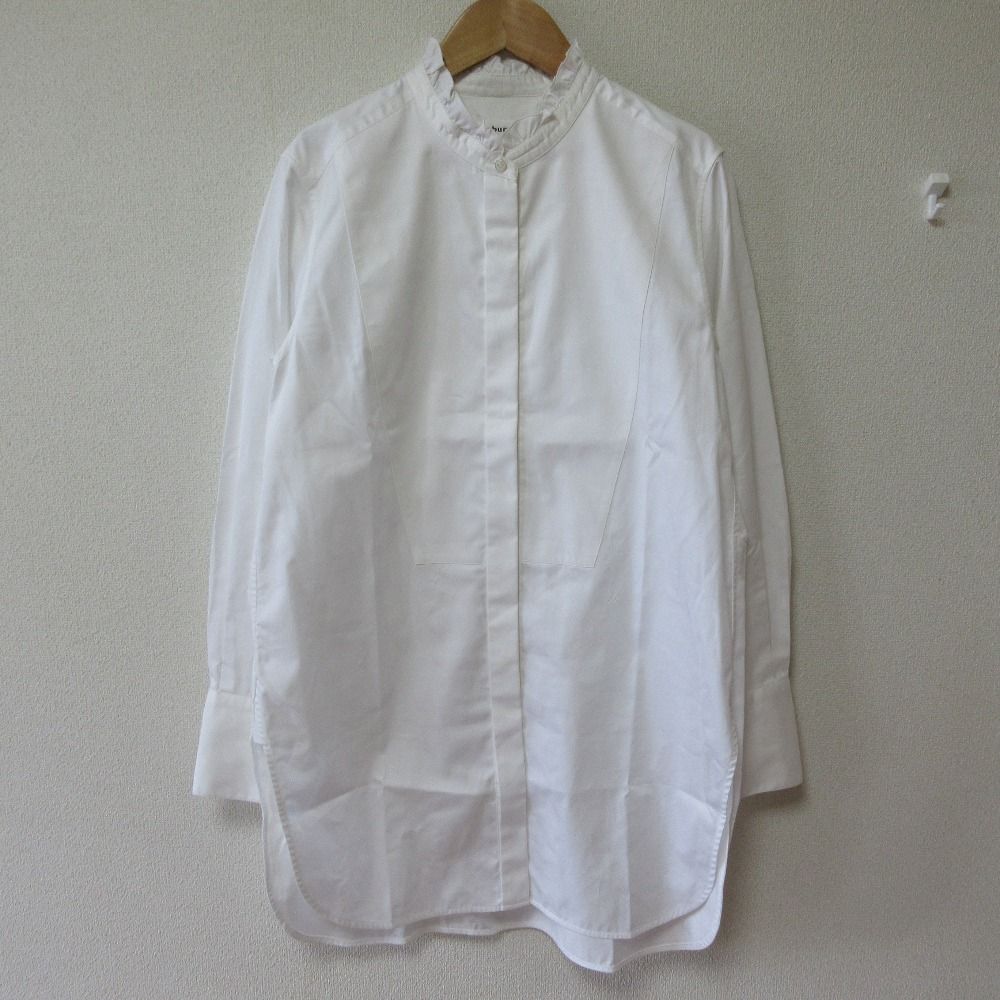 美品 21AW ebure エブール フリルカラー 長袖 ロングシャツ