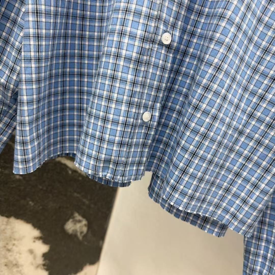 miumiu 青系チェック クロップド長袖シャツ 25SS NEW】MiuMiu_women