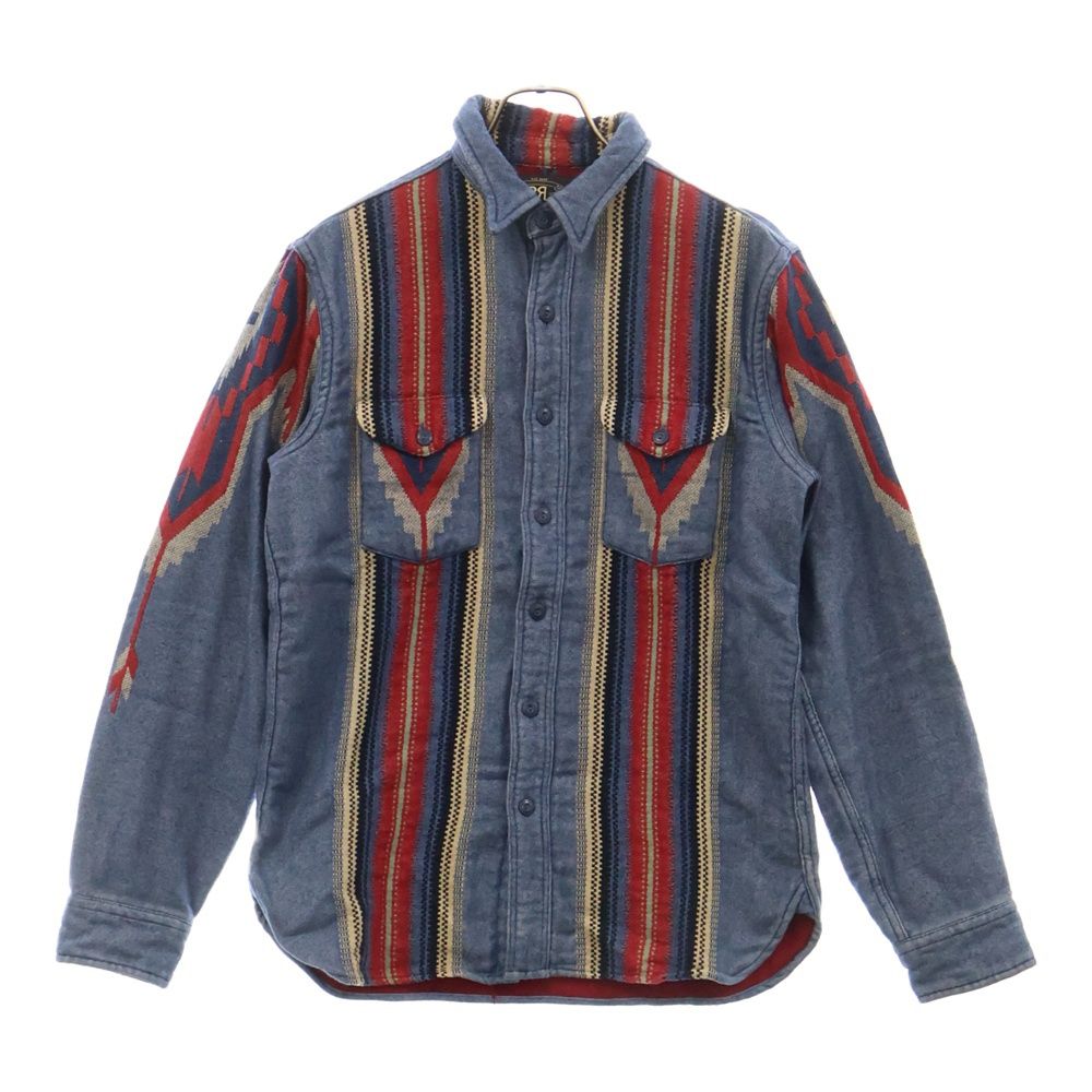 【美品】レア✨RRL ダブルアールエル インディゴ ジャガード オーバーシャツ 美品】レア✨RRL ダブルアールエル インディゴ ジャガード