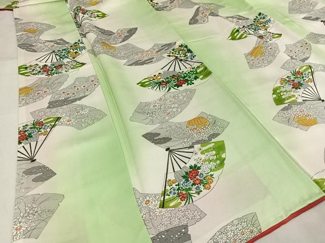 平和屋着物□上質な小紋 扇面草花文 暈し染め 鬼しぼ縮緬 正絹