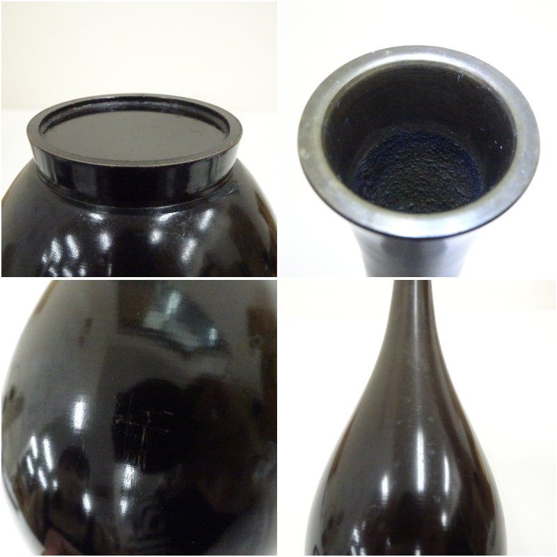 金谷浄雲造 唐銅鶴首花入（共箱） 花入れ 茶道 茶道具 花瓶 花器