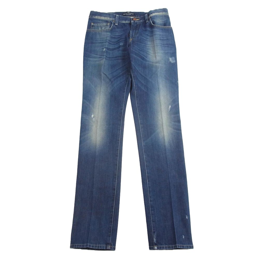 DOLCEu0026GABBANA ドルチェアンドガッバーナ G32BLP Trousers Denim Pants Jeans ヴィンテージ加工 ロゴ メタル プレート デニム パンツ インディゴブルー系 44【美品】【中古】