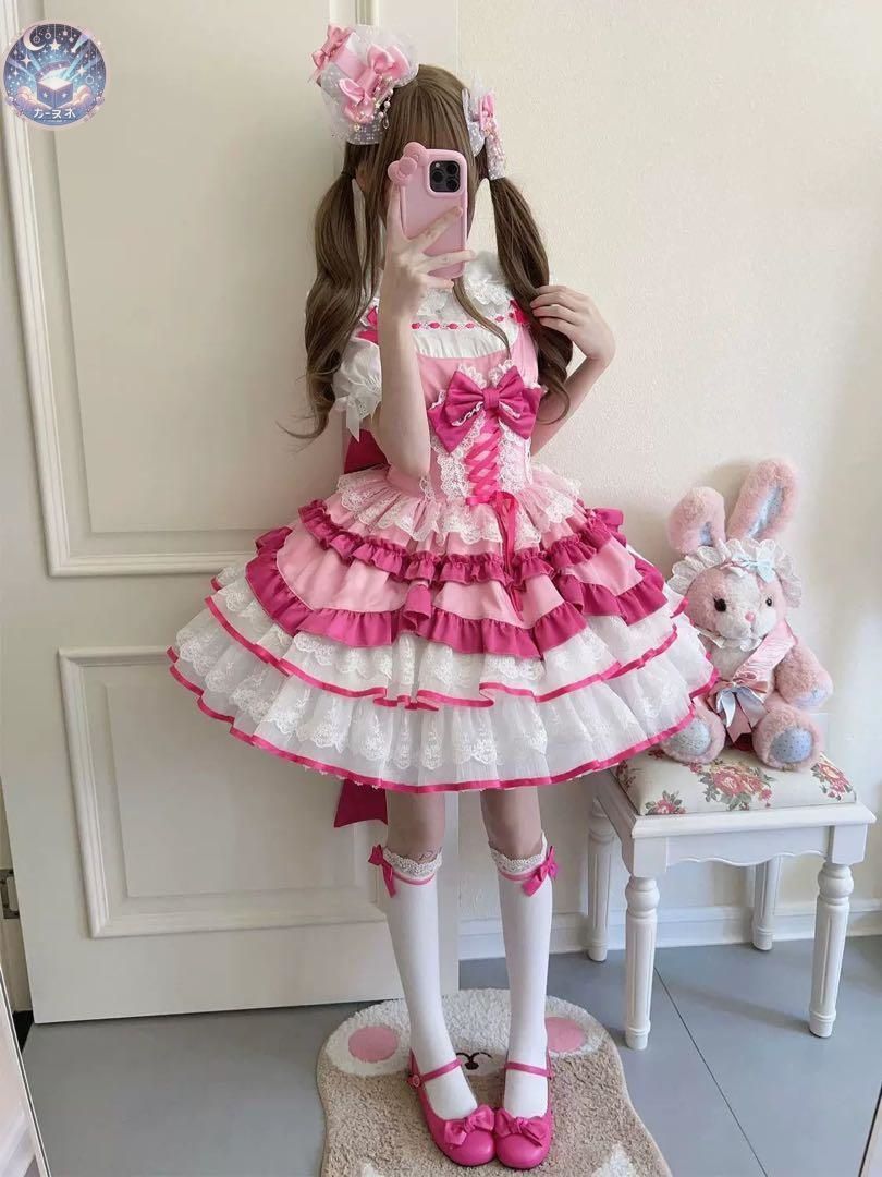 ♥ お出かけに♪ロリータジャンパースカート リボン可愛いワンピース