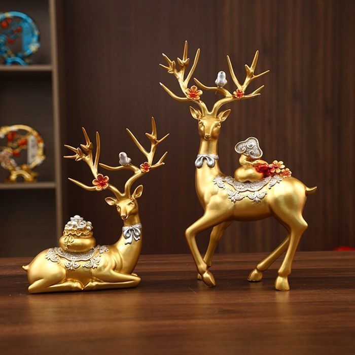 置き物 お祝い 雑貨 個性的 小物 インテリア 卓上 プレゼント アート オシャレ 玄関 飾り物 オブジェ お部屋 キャラクター 鹿 2点セット