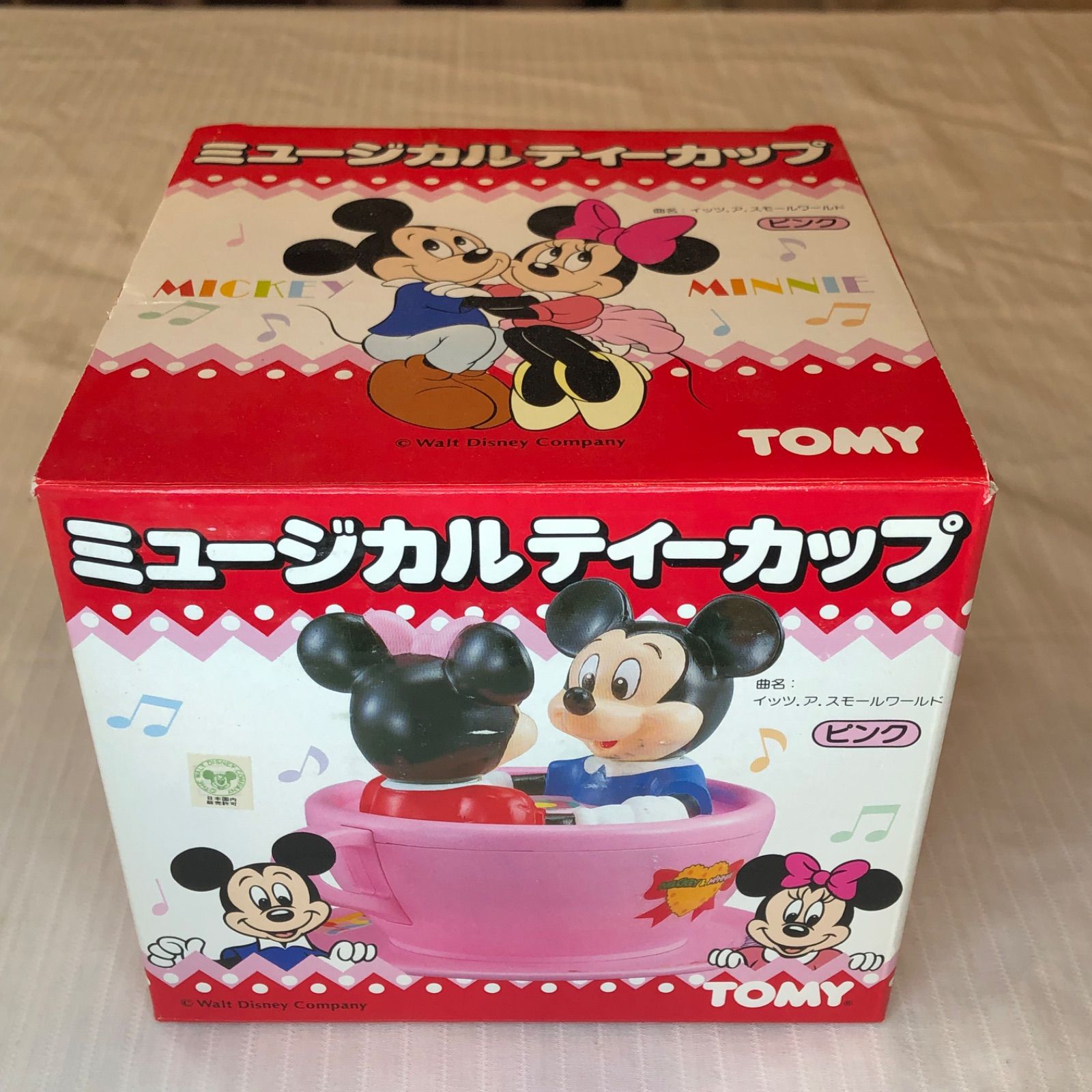 未開封新品　ミッキー＆ミニー　ミュージカルティーカップ　ピンク　トミー社　1990年前後　外箱付　デッドストック　当時もの