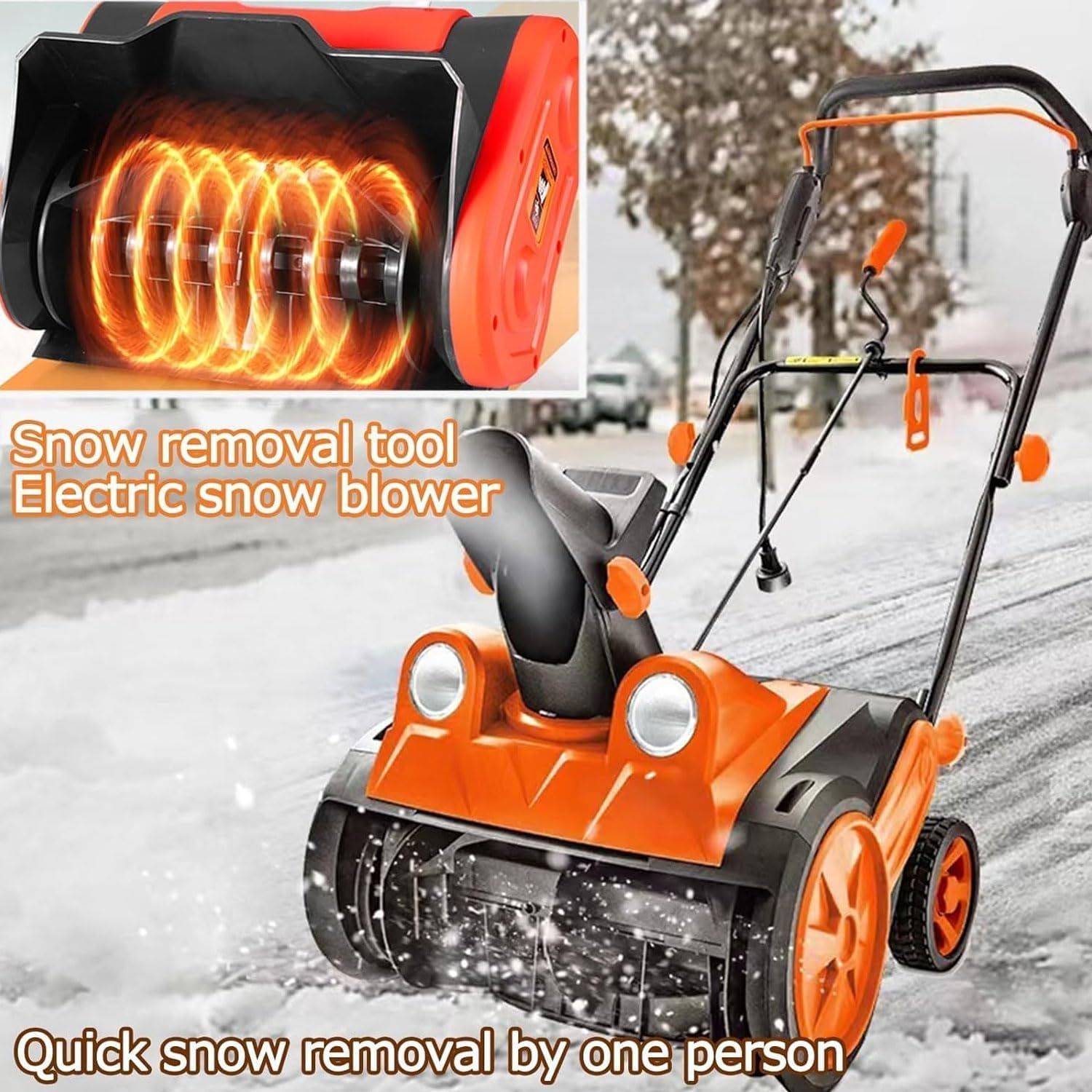 電動除雪機 20M電源コード付き 2200W 18インチポータブル除雪機 投雪距離6M 2 LED照明 180°シュート回転 パティオ デッキ 公園 中庭用