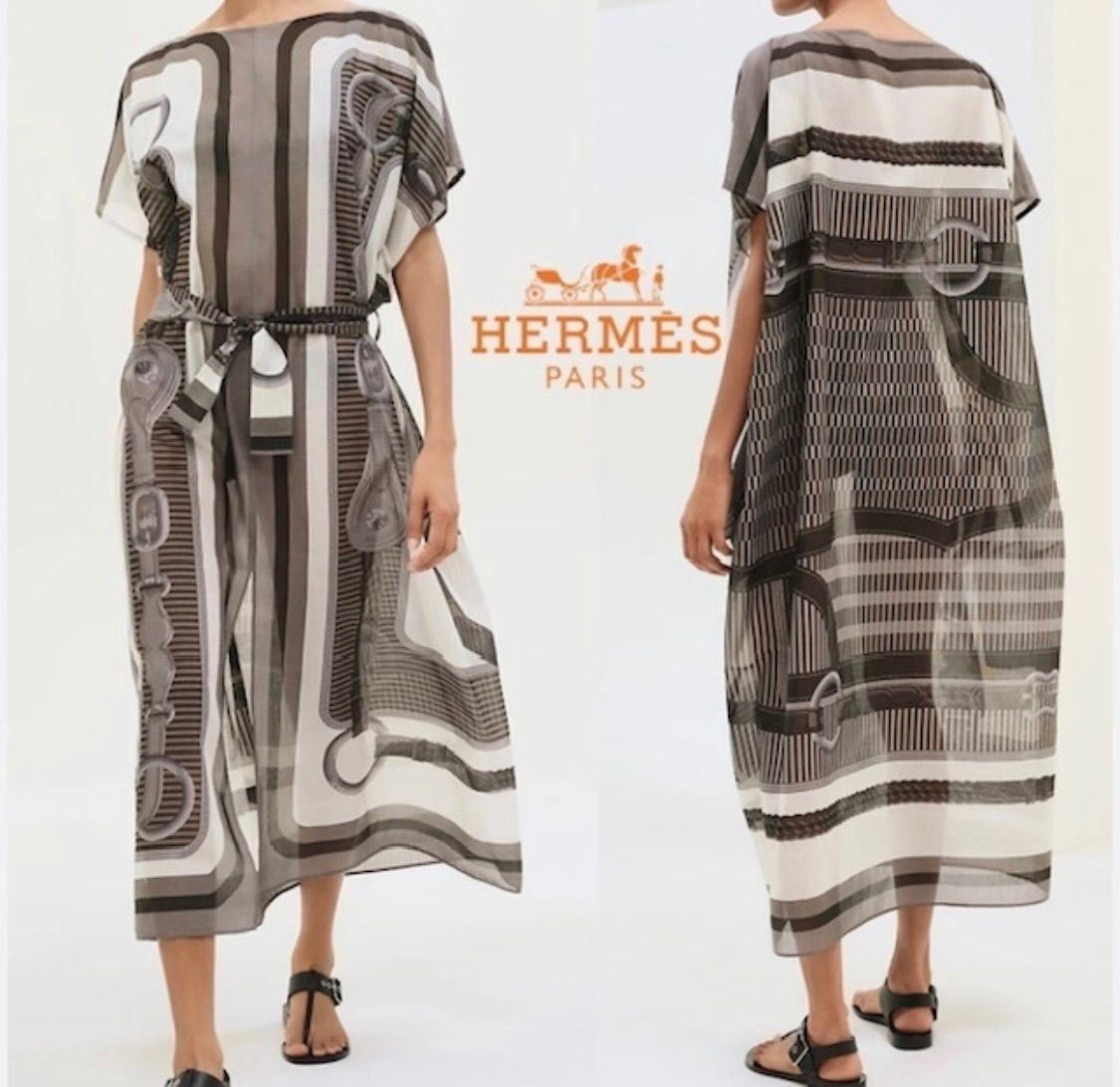 HERMES 25SS ベルト付 コットン ビーチカフタン ワンピース チュニック シェーヌダンクル 2A48