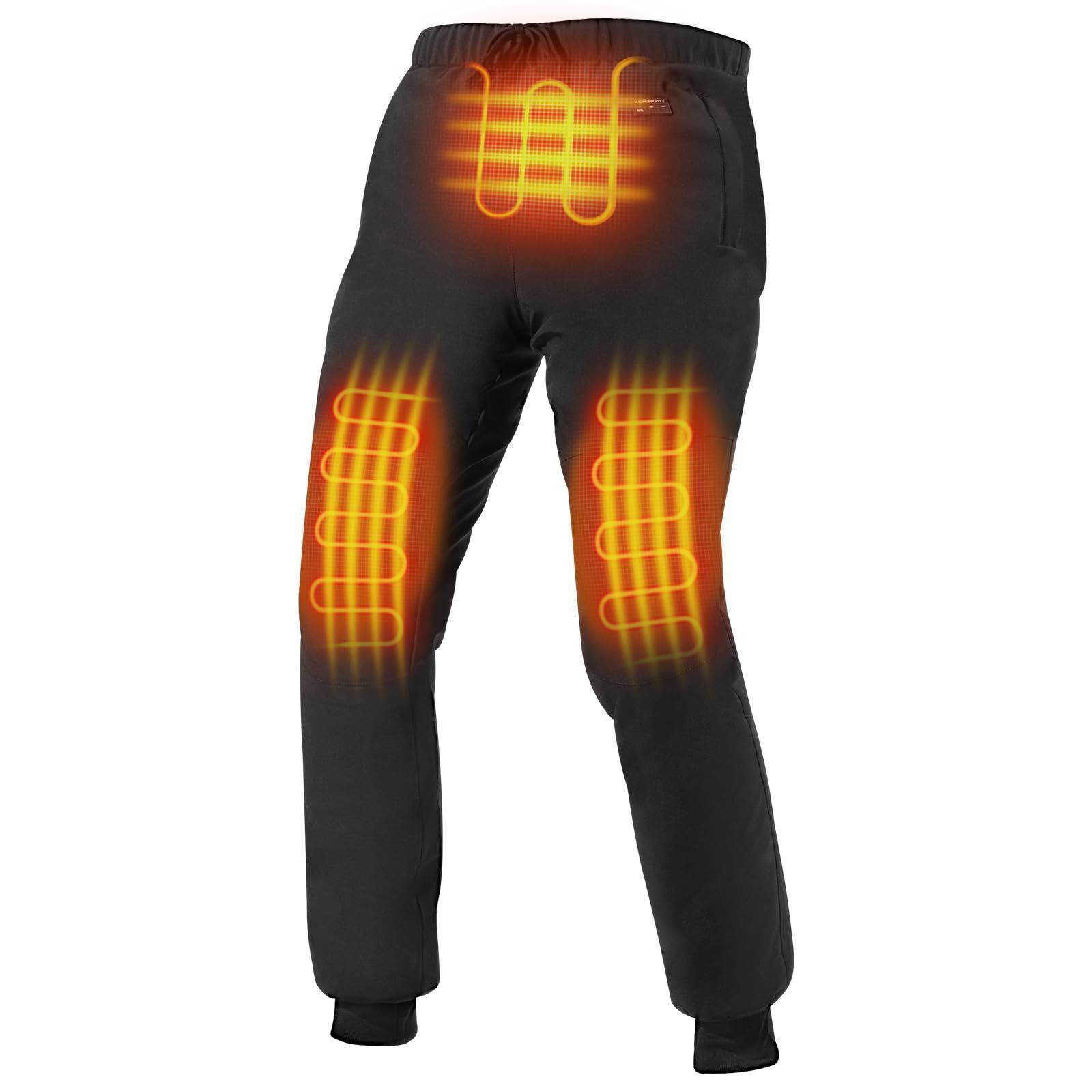 KEMIMOTO バイクパンツ 電熱 12V 秋冬春向け 三箇所に独立した温度制御 防水 防風防寒裏起毛 バイクでのバッテリーからの直接給電 取付簡単 ブラックXL