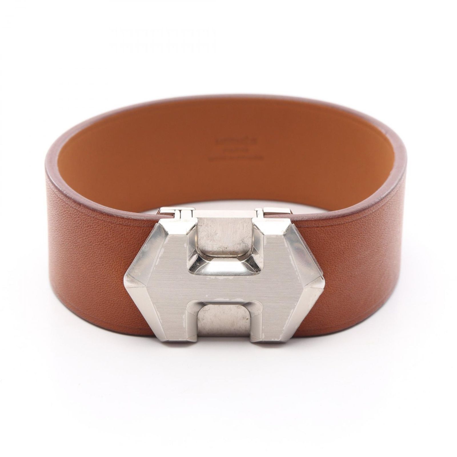 エルメス HERMES バングル スーパーH ブラウン|シルバー ステンレススチール レザー バングル ユニセックス Used A