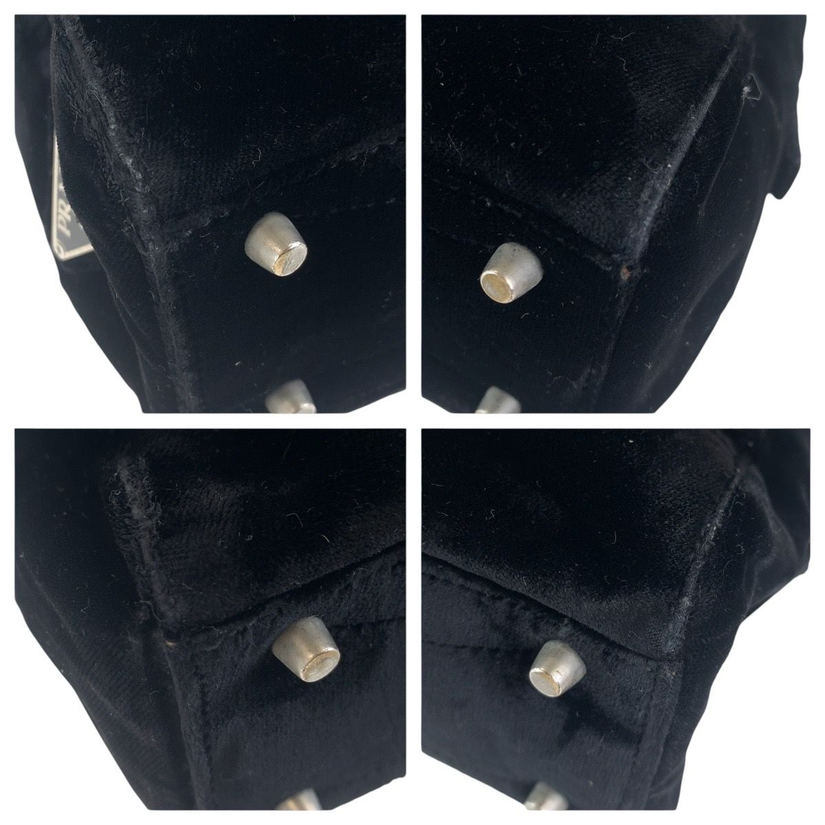 美品 PRADA プラダ 三角ロゴプレート ブラック 黒 シルバー金具 ベロア  