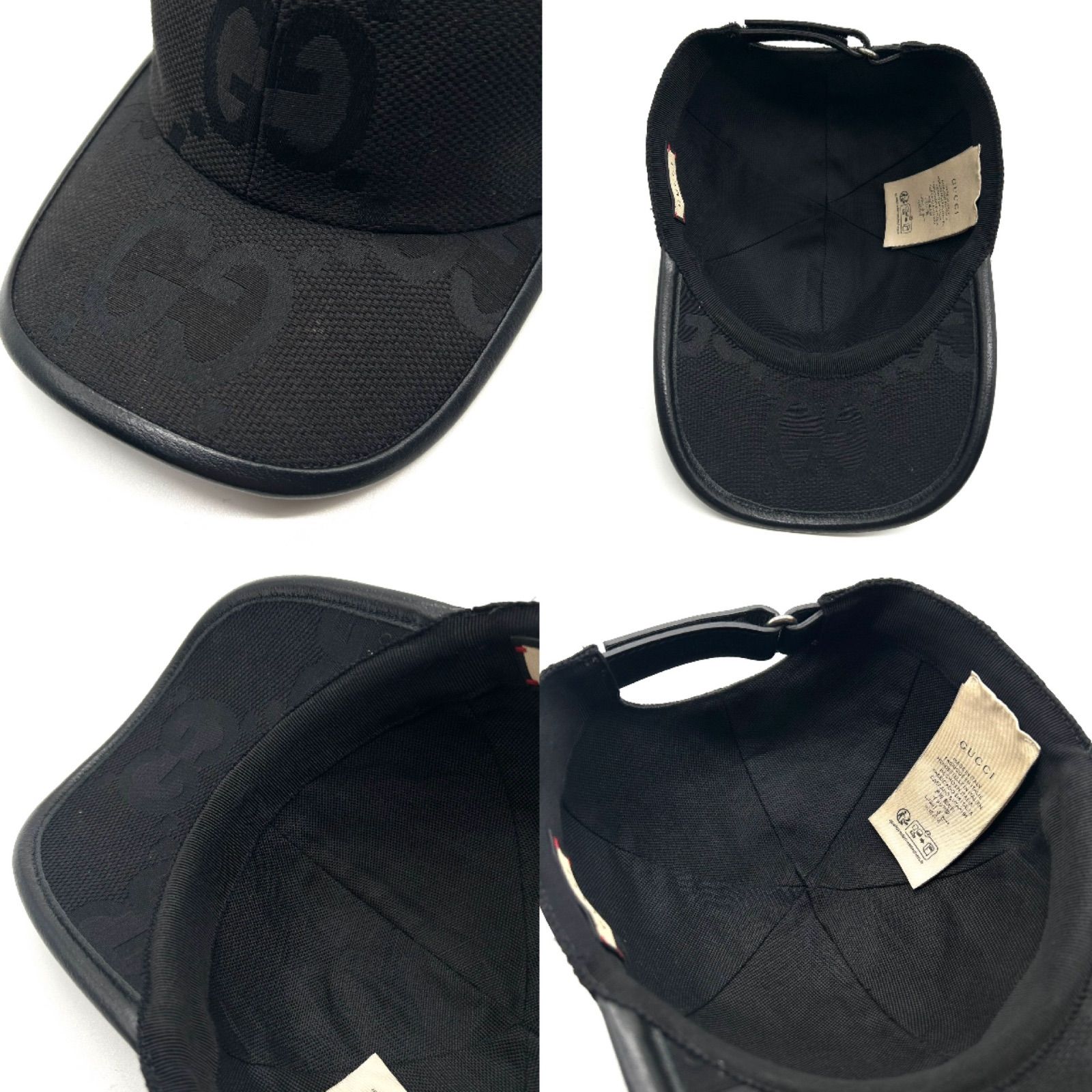 GUCCI ブラック GGベースボールキャップ S GUCCI グッチ ベースボール キャップ GGジャンボ キャンバス レザー